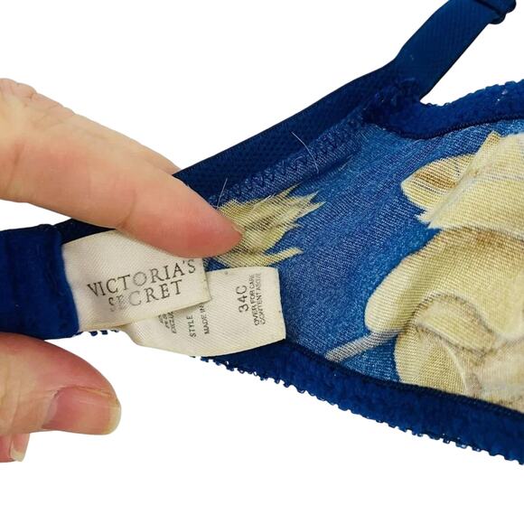 Vintage Victoria's Secret Bra Second Skin Blue Gold Satin Size 34C - Picture 7 of 9